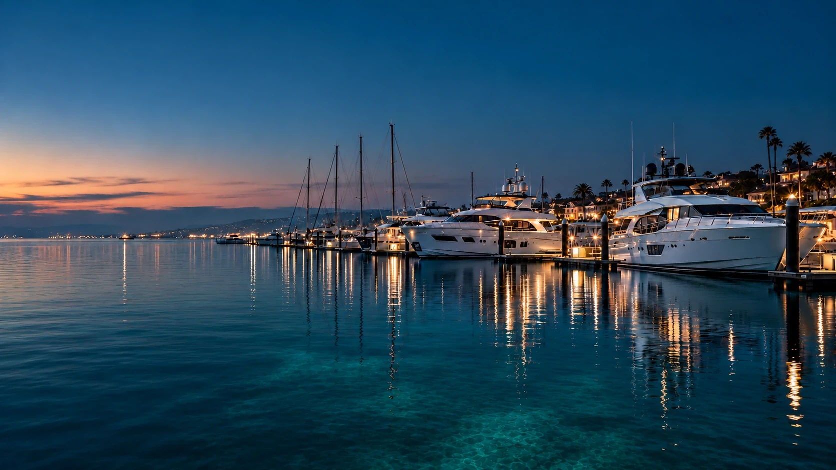 Yachts at a calm Southern California marina