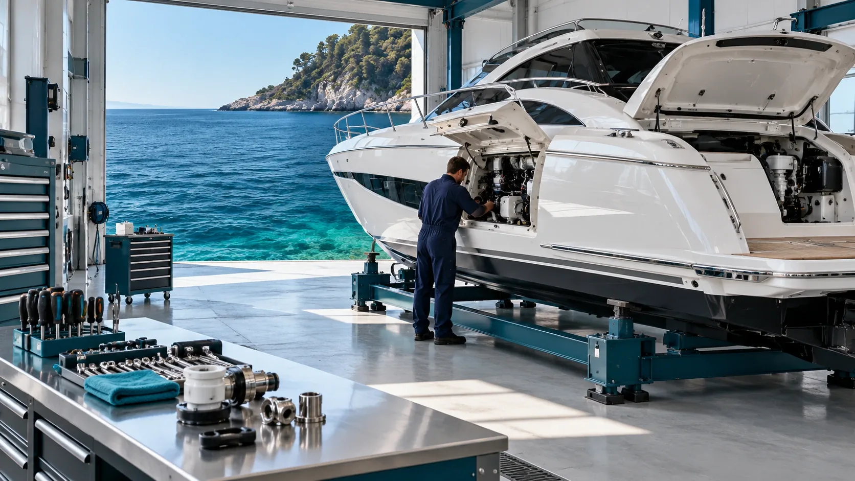 Organized marine repair workshop